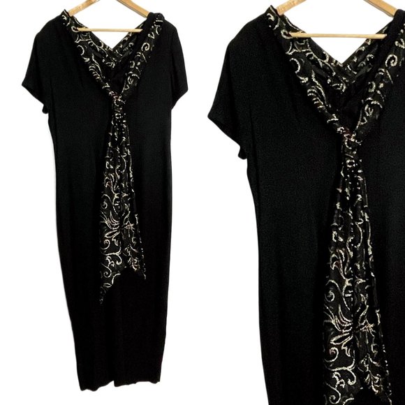 Incite black party dress with scarf down the back - 1980s vintage - size large - Picture 4 of 8
